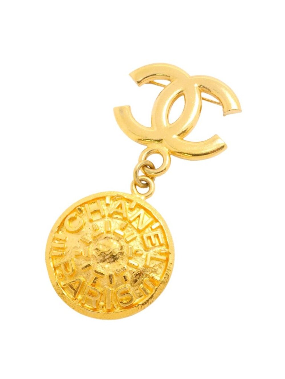 Chanel Brooch Vintage CC Logo Round Circle Gold Plated